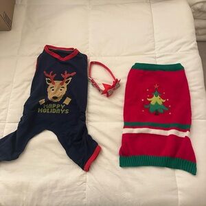 Festive Pet Outfit Set with Reindeer and Christmas Tree